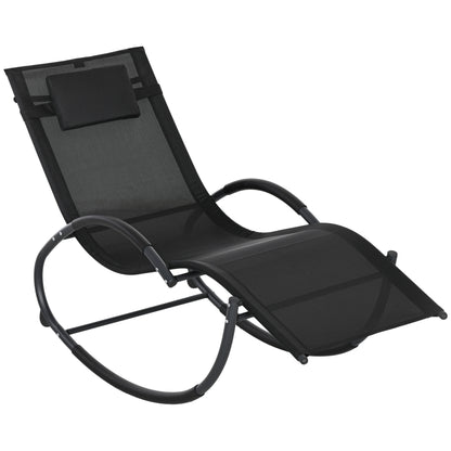 Șezlong de Grădină, Balansoar cu Gravitație Zero, Șezlong Impermeabil cu Tetieră, 155x61x88 cm, Negru