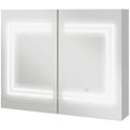 Oglindă Baie cu Dulap și LED, 80 x 65cm, Ușă Soft Close, Reglabilă pe 3 Culori, Rafturi Ajustabile, Alb Lucios