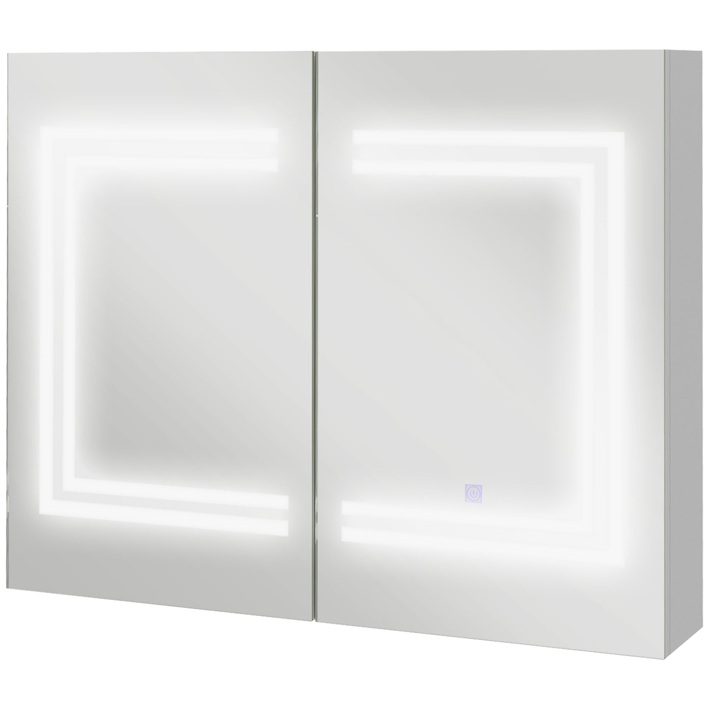 Oglindă Baie cu Dulap și LED, 80 x 65cm, Ușă Soft Close, Reglabilă pe 3 Culori, Rafturi Ajustabile, Alb Lucios