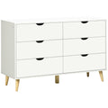 Comodă cu 6 sertare cu mânere laminate, din lemn de pin, 120x40x76 cm, albă și culoare lemn