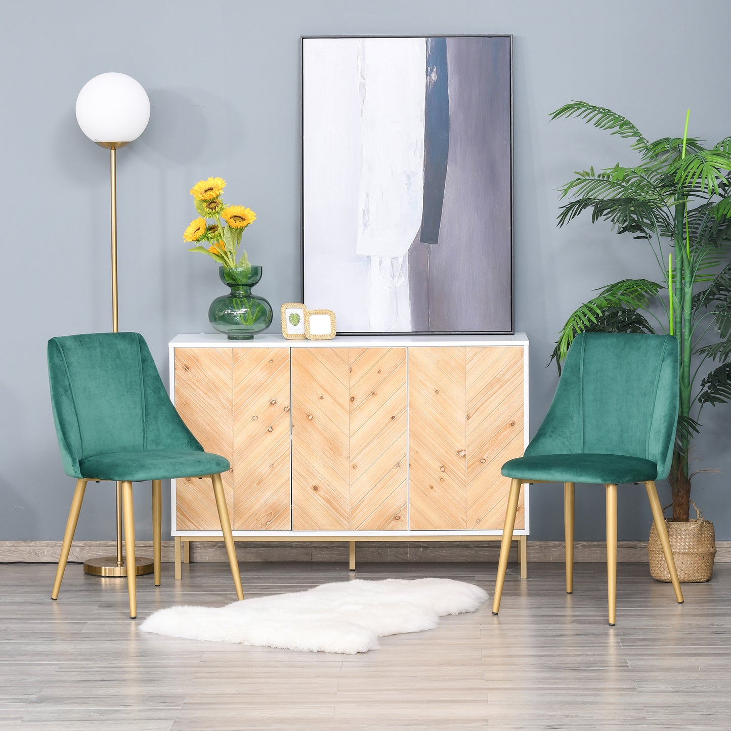 Scaune Moderne și Capitonate, Set din 2 Piese pentru Salon, Sufragerie, Bucătarie sau Zona de Servit Masa, 50x56.5x85 cm, Verde