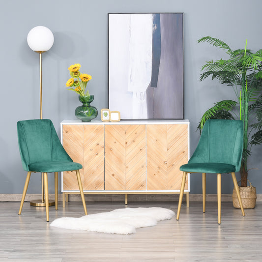 Scaune Moderne și Capitonate, Set din 2 Piese pentru Salon, Sufragerie, Bucătarie sau Zona de Servit Masa, 50x56.5x85 cm, Verde