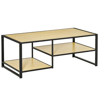Masuta de Cafea Stil Industrial cu 3 Etajere, din MDF si Otel, 120x60x46cm - Lemn