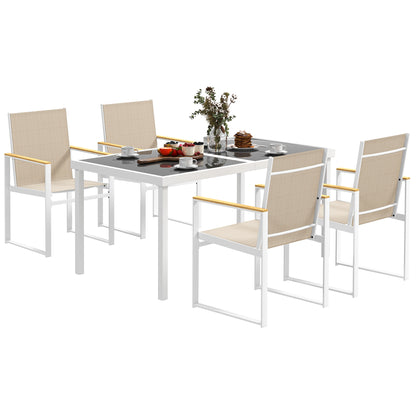 Set de Mobilier de Grădină cu 4 Scaune cu Brațe și Masă cu Blat din Sticlă Temperată, pentru Terase și Balcoane