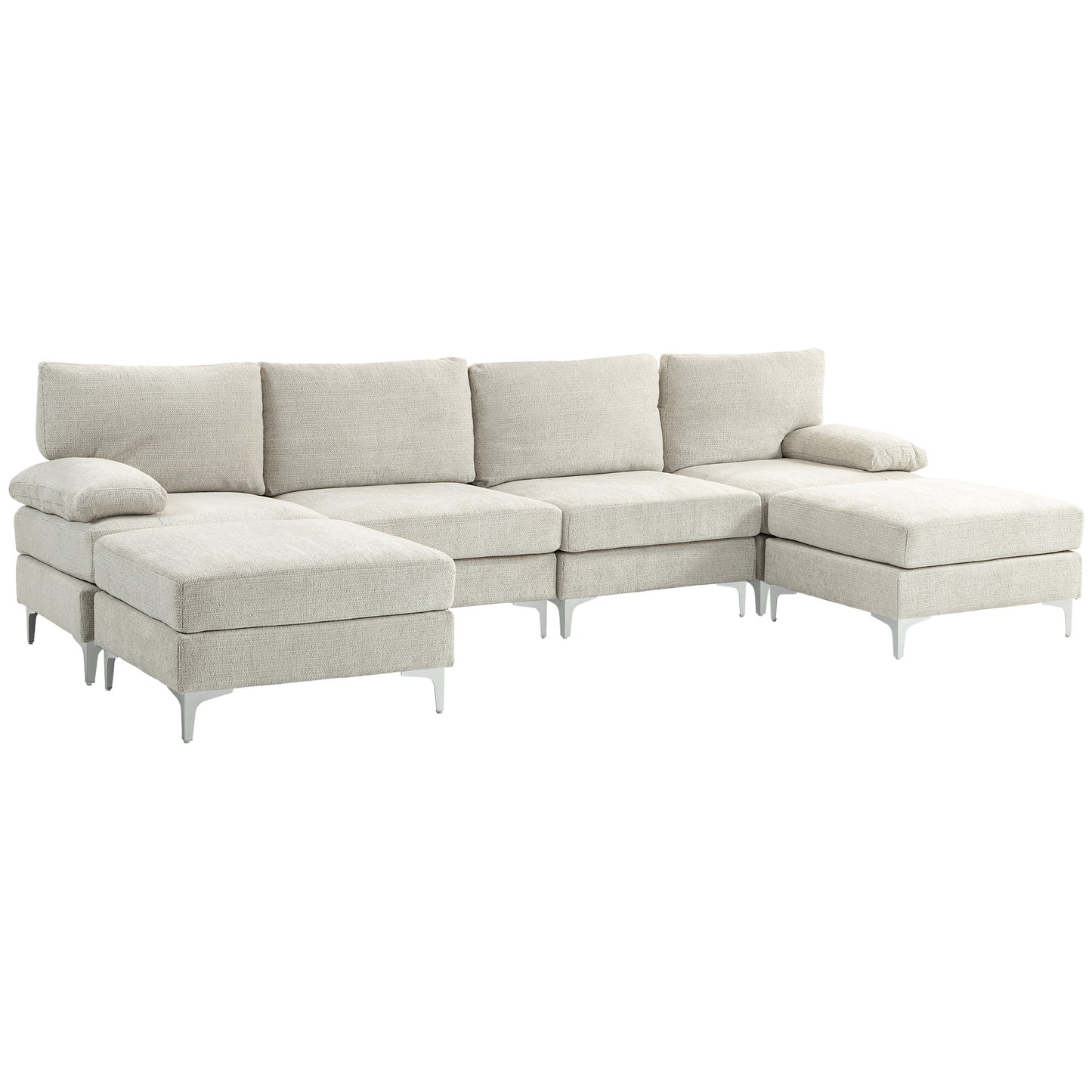 Canapea Modulară 4 Piese cu Suport pentru Picioare și Perne, din Țesătură Chenille, 313x149x88 cm, Crem