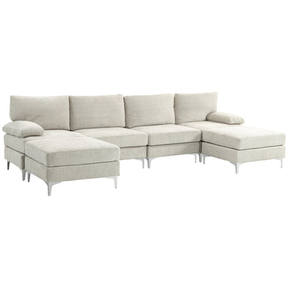 Canapea Modulară 4 Piese cu Suport pentru Picioare și Perne, din Țesătură Chenille, 313x149x88 cm, Crem