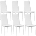 Set de 6 Scaune de Dining Moderne cu Spătar Înalt din Piele Ecologică și Oțel, 41x50x97 cm, Alb
