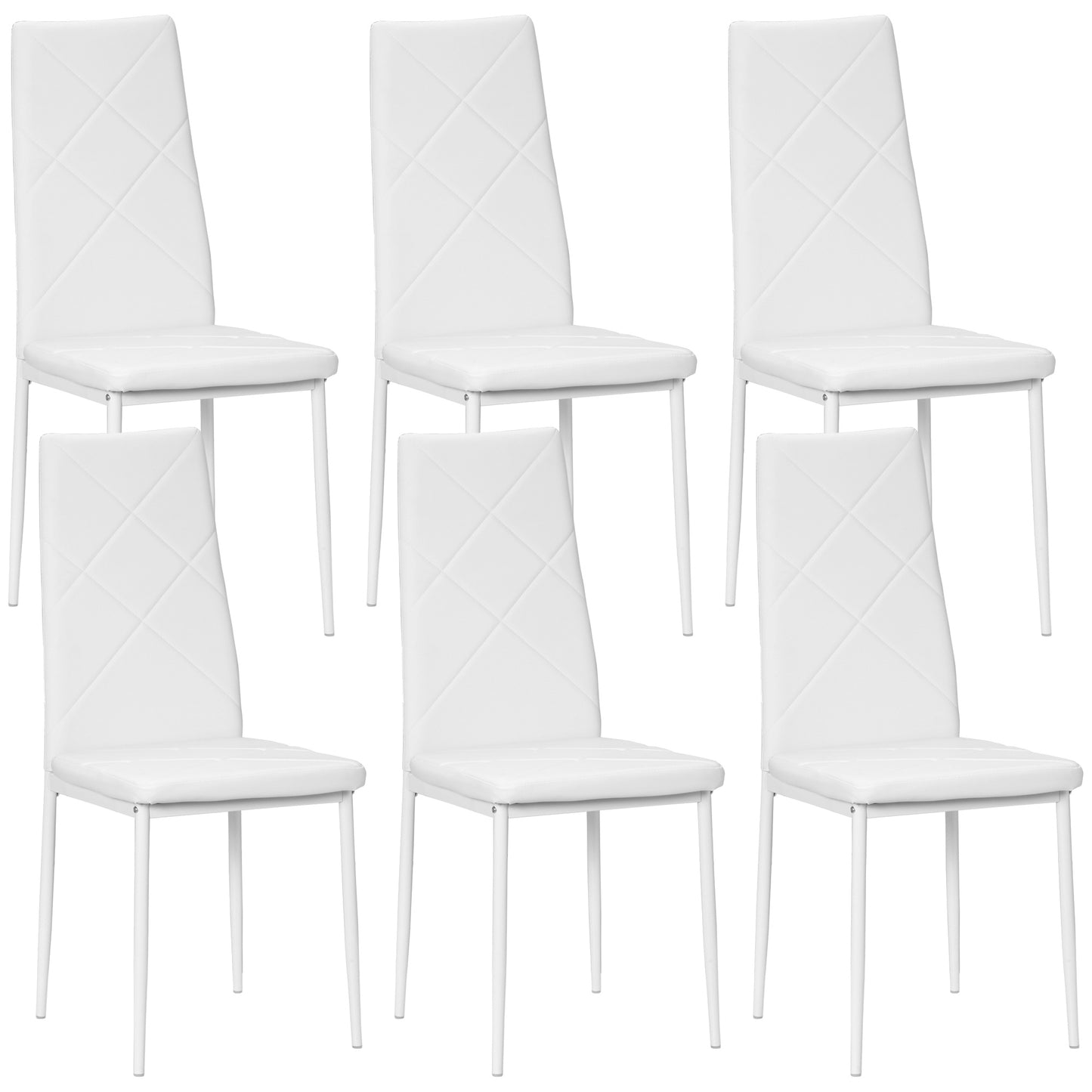 Set de 6 Scaune de Dining Moderne cu Spătar Înalt din Piele Ecologică și Oțel, 41x50x97 cm, Alb