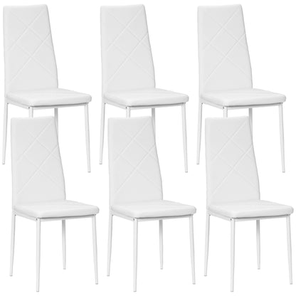 Set de 6 Scaune de Dining Moderne cu Spătar Înalt din Piele Ecologică și Oțel, 41x50x97 cm, Alb