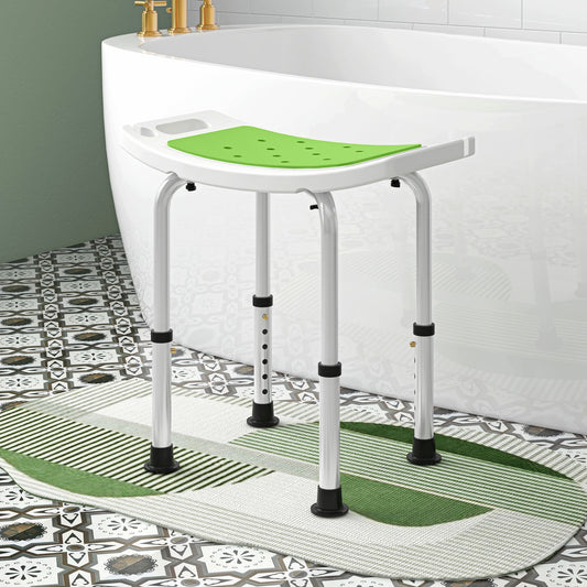 Scaun pentru duș din aluminiu și plastic antiderapant, înălțime reglabilă pe 6 nivele, 39-52cm, verde