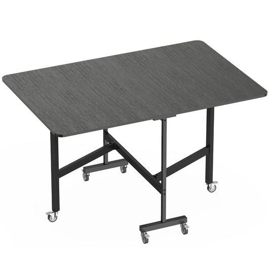 Masă pliabilă pentru 4-6 persoane, cu 2 extensii și roți cu frâne, 120x80x73 cm, negru cu efect de lemn