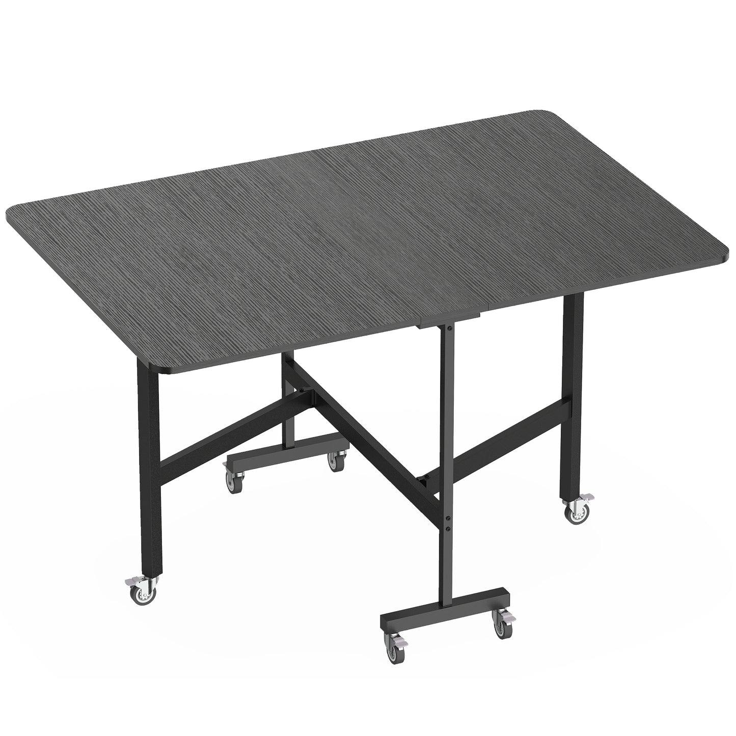 Masă pliabilă pentru 4-6 persoane, cu 2 extensii și roți cu frâne, 120x80x73 cm, negru cu efect de lemn