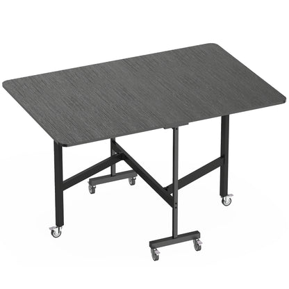 Masă pliabilă pentru 4-6 persoane, cu 2 extensii și roți cu frâne, 120x80x73 cm, negru cu efect de lemn