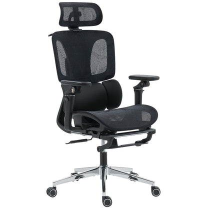 Scaun de Birou Ergonomic din Plasă cu Cotiere, Tetieră, Spătar Reglabil, Funcție Legănare, Negru