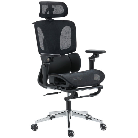 Scaun de Birou Ergonomic din Plasă cu Cotiere, Tetieră, Spătar Reglabil, Funcție Legănare, Negru