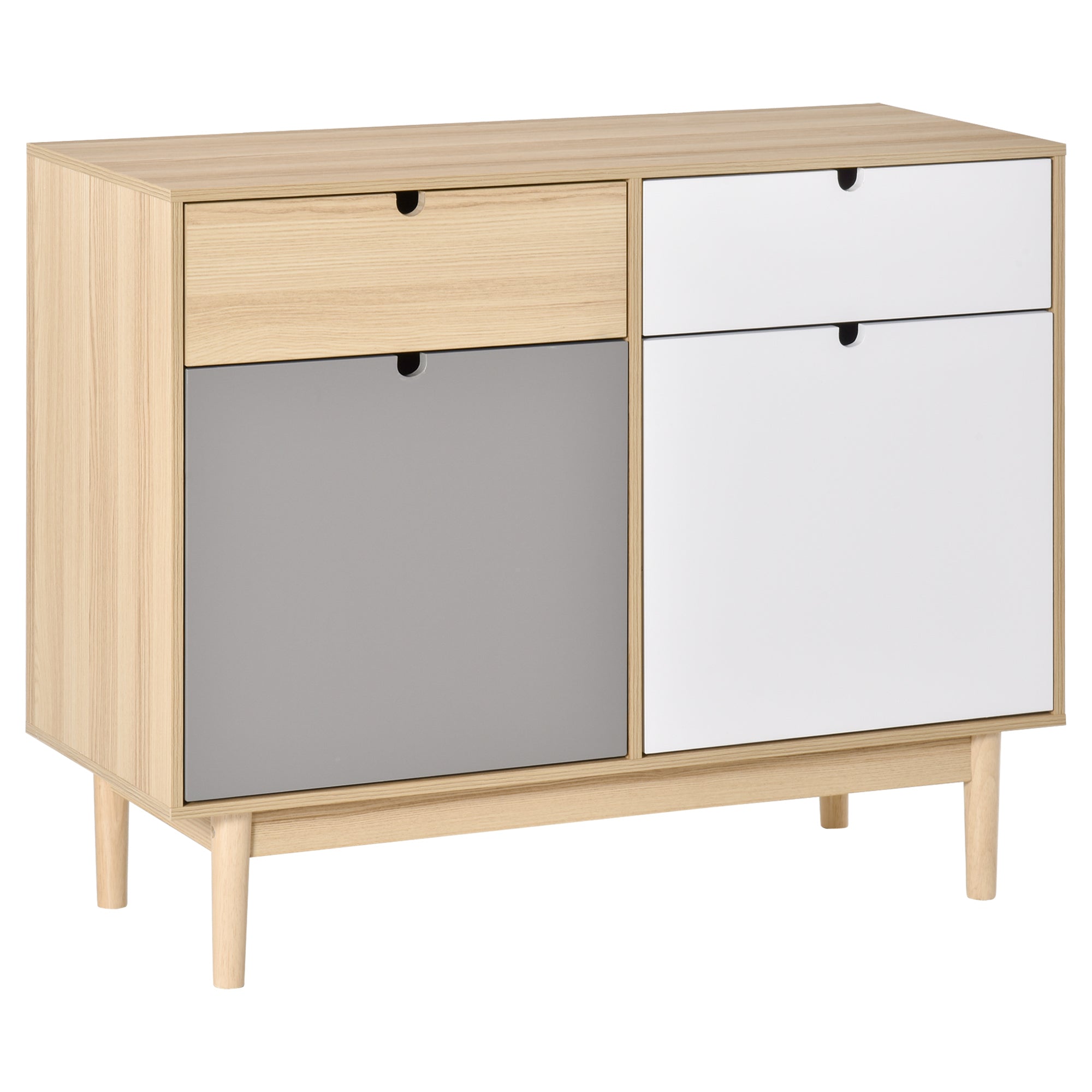Comodă în Stil Nordic, Bufet pentru Living și Bucătărie cu 2 Uși și Sertare, Cabinet de Depozitare din Lemn, 100x40x79.5cm