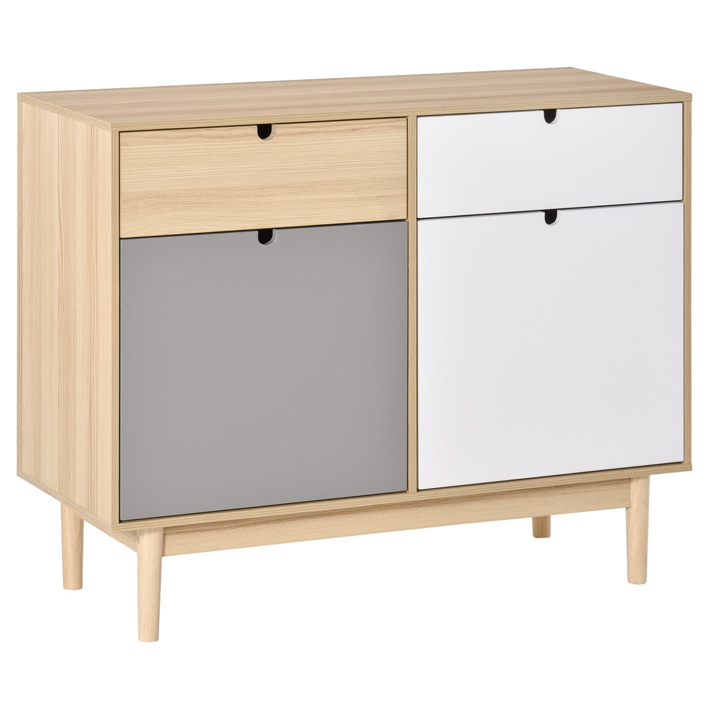 Comodă în Stil Nordic, Bufet pentru Living și Bucătărie cu 2 Uși și Sertare, Cabinet de Depozitare din Lemn, 100x40x79.5cm