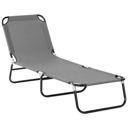 Șezlong Pliabil cu Spătar Reglabil în 5 Poziții, Șezlong de Grădină cu Material Respirabil din Țesătură Oxford, pentru Plajă, Piscină, Grădină, 188x56x28 cm, Gri