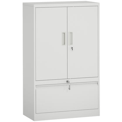 Dulap de Birou din Oțel cu Raft Interior Reglabil și Sertar, 80x40x130 cm, Alb