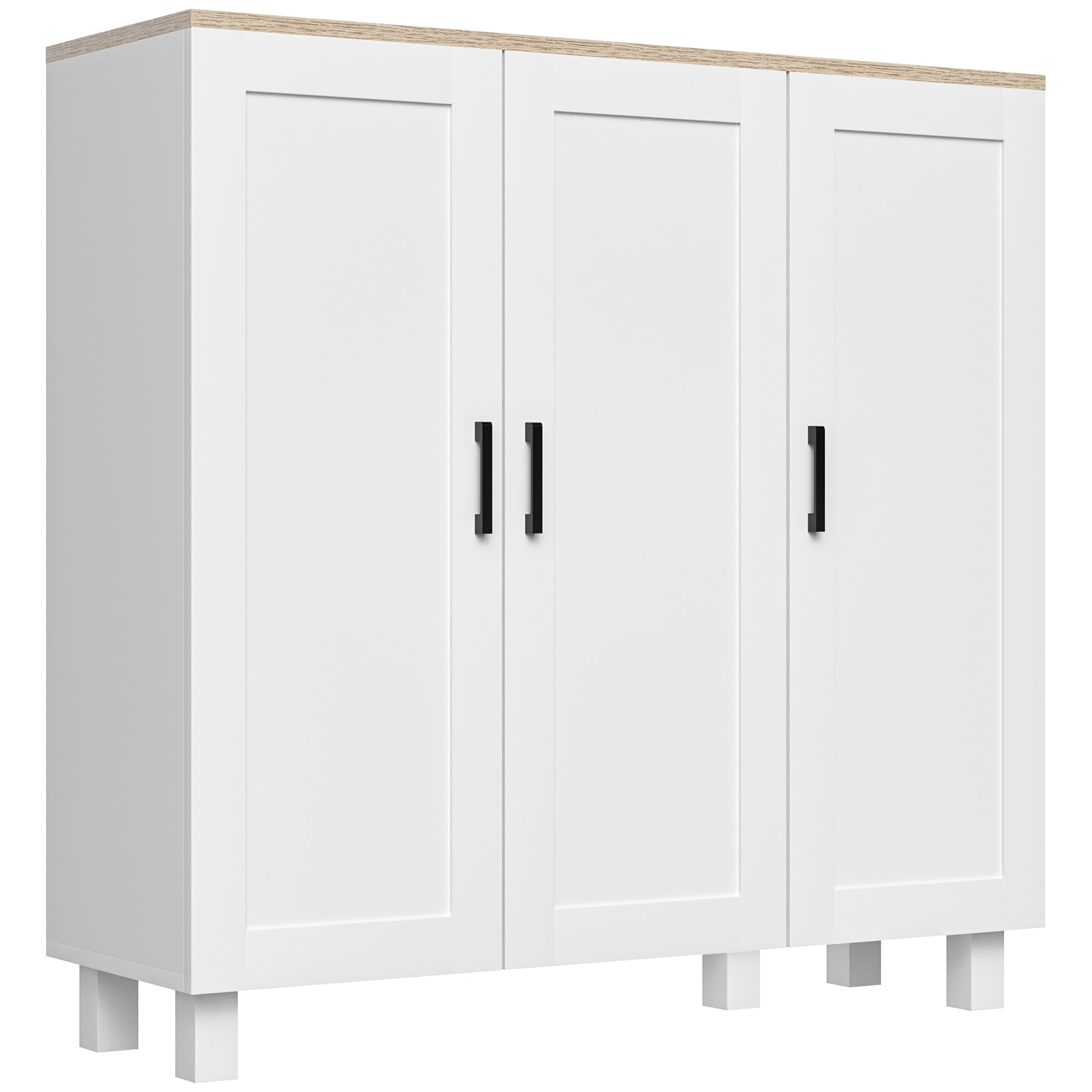 Bufet de Bucătărie din Lemn cu 3 Uși, Rafturi Reglabile, Stil Minimalist Nordic, 90x30x90cm, Alb