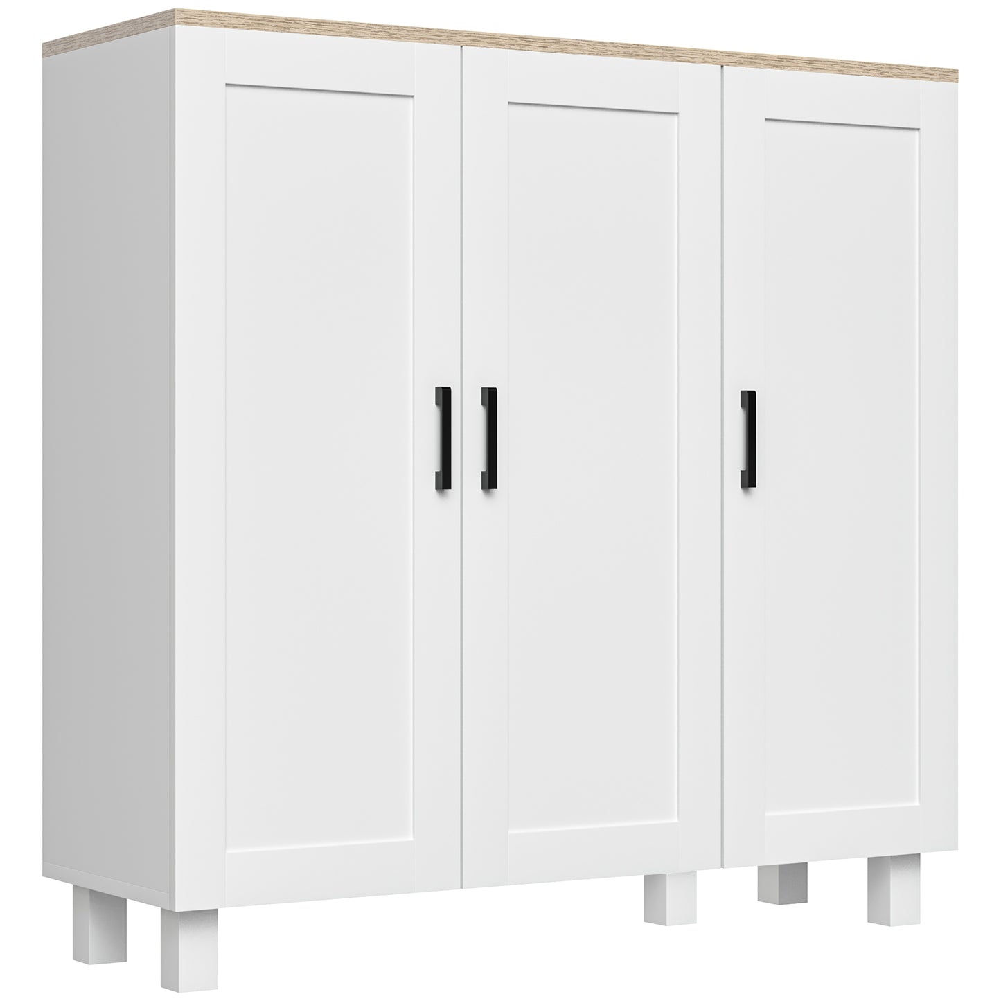 Bufet de Bucătărie din Lemn cu 3 Uși, Rafturi Reglabile, Stil Minimalist Nordic, 90x30x90cm, Alb