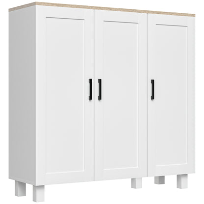 Bufet de Bucătărie din Lemn cu 3 Uși, Rafturi Reglabile, Stil Minimalist Nordic, 90x30x90cm, Alb