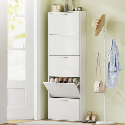 Dulap pentru Pantofi cu 5 Uși Anti-Răsturnare, din PAL, 65x17x180.5 cm, Alb