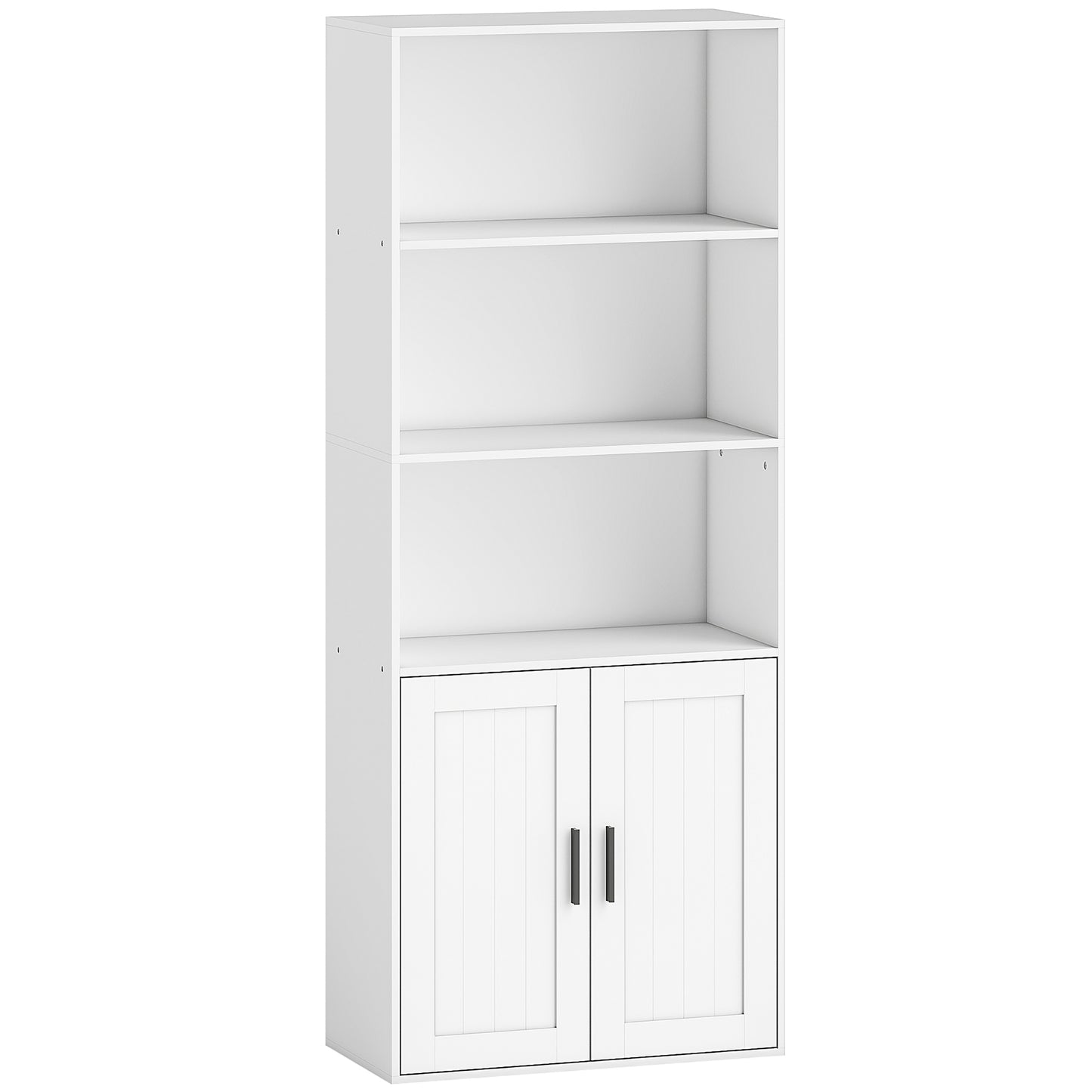 Bibliotecă cu rafturi deschise și dulap cu 2 uși, cu poliță internă reglabilă, 60x30x145.5 cm, alb