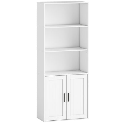 Bibliotecă cu rafturi deschise și dulap cu 2 uși, cu poliță internă reglabilă, 60x30x145.5 cm, alb