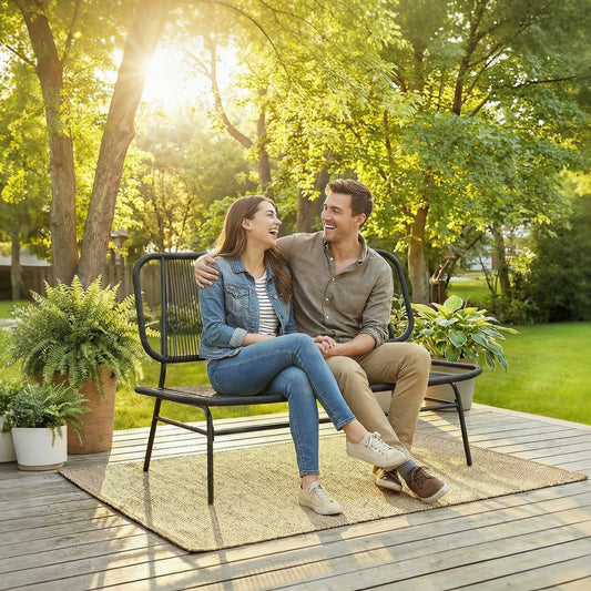 Canapea Rattan cu 2 Locuri, Loveseat cu Șezut și Spătar Împletit, Negru.