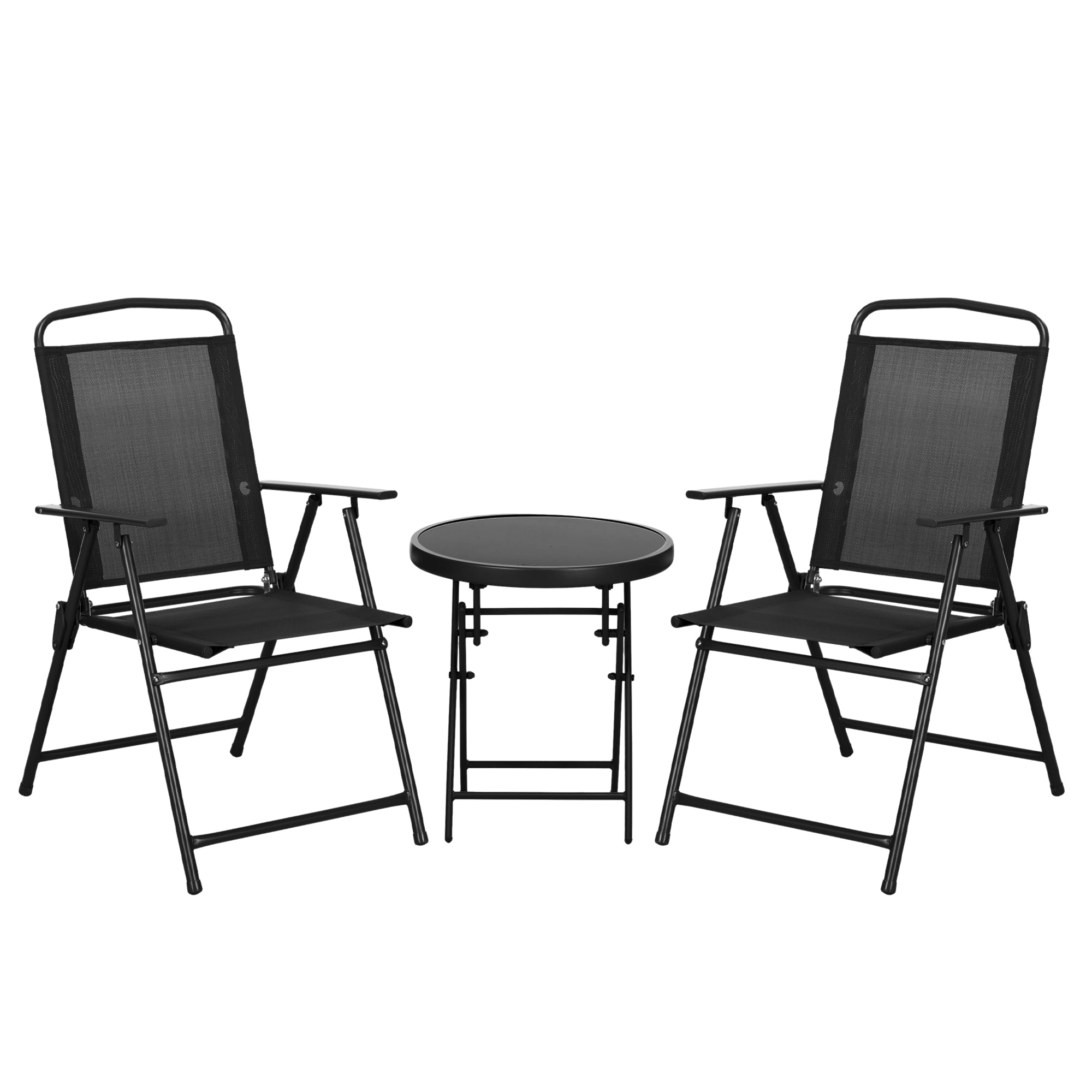 Set de Grădină 3 Piese cu 2 Scaune 53,5x64x93 cm și Măsuță de Cafea Ø45x50 cm, din Metal, Negru