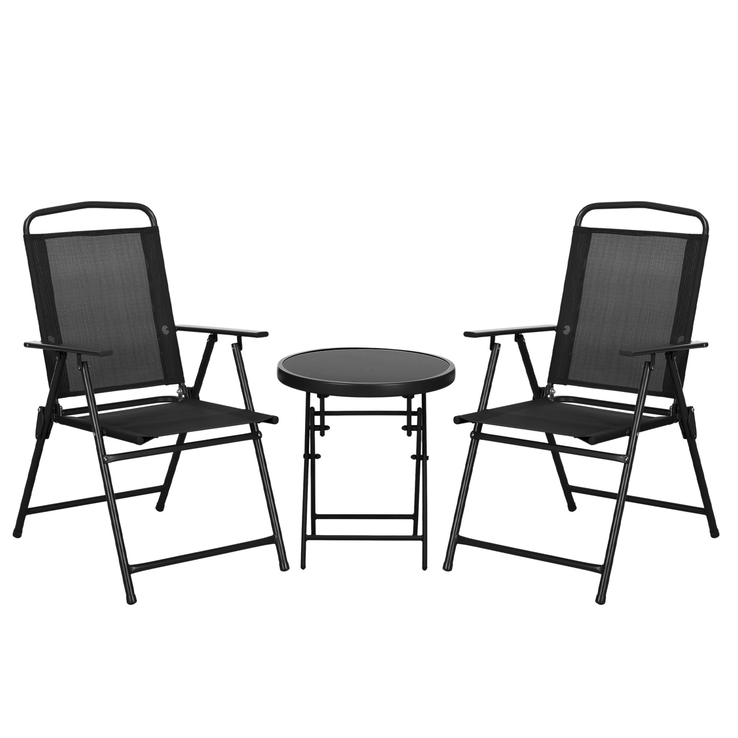 Set de Grădină 3 Piese cu 2 Scaune 53,5x64x93 cm și Măsuță de Cafea Ø45x50 cm, din Metal, Negru