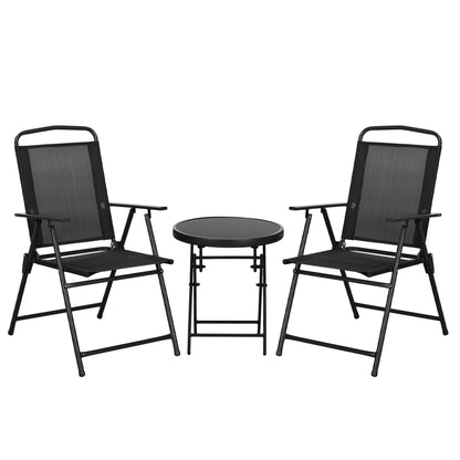 Set de Grădină 3 Piese cu 2 Scaune 53,5x64x93 cm și Măsuță de Cafea Ø45x50 cm, din Metal, Negru