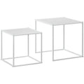 Set de 2 masute de cafea patrate stivuibile, masute laterale si de living din otel, alb
