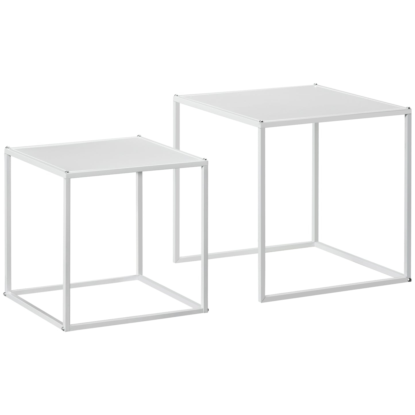 Set de 2 masute de cafea patrate stivuibile, masute laterale si de living din otel, alb