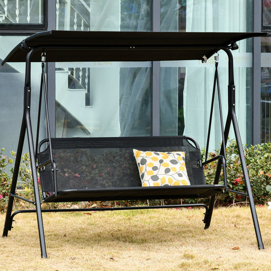Leagan de Gradina cu 3 Locuri cu Acoperis Parasolar Reglabil Negru 172x110x155cm