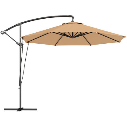 Umbrelă de Soare cu Corzi Anti-Vânt, Orificii de Aerisire, Bază în Cruce și Manivelă, Φ290x243 cm, Gri