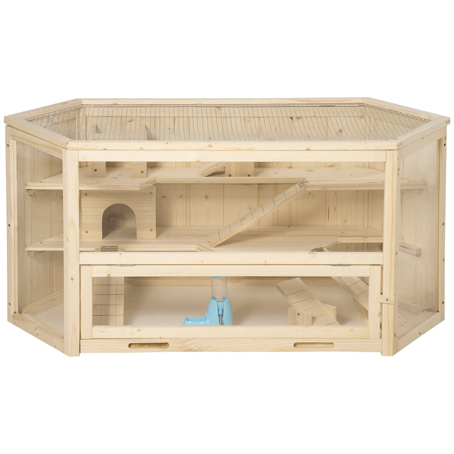 Cusca Hamster Lemn – 3 Niveluri, Acoperis Deschidere 115×60×55 cm