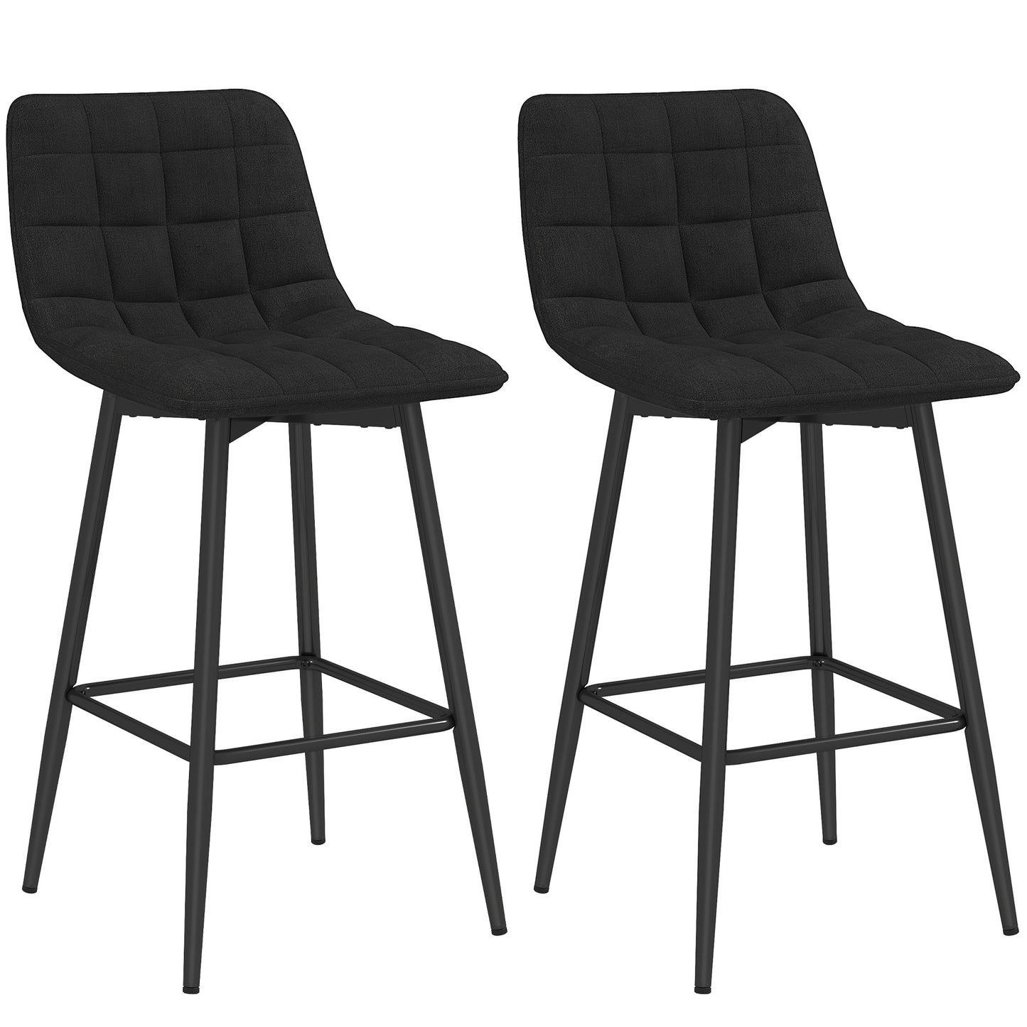 Set 2 Scaune de Bucătărie Stil Nordic din Material Textil cu Efect de Catifea și Metal, 45x47x84 cm, Negru