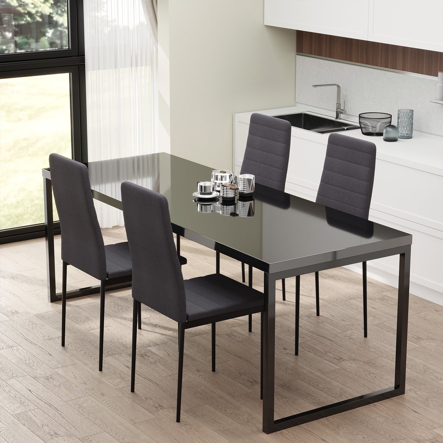 Set 4 Scaune Captusite pentru Camera de Zi, Moderne din Metal si Material Textil, Gri