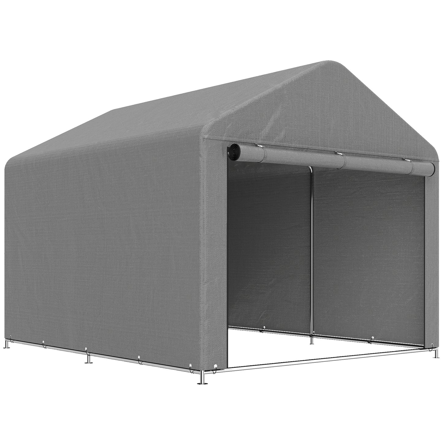 2x2,4 m Garaj Moto pentru Exterior, Tenda Impermeabilă cu Ușă Rulabilă, pentru Biciclete și Unelte, Cadrul din Oțel Zincat, Adăpost de Grădină, Gri Deschis