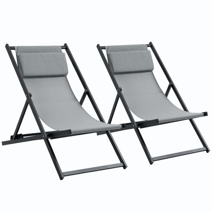 Set 2 Scaune Fotoliu Sezlong pentru Exterior, Pliabile si Rabatabile, din Aluminiu, Gri, 96.5 x 58 x 91.5cm