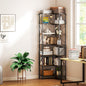 Bibliotecă de Colț Industrială cu 7 Nivele, din Lemn și Oțel, 60x60x198 cm, Maro Rustic