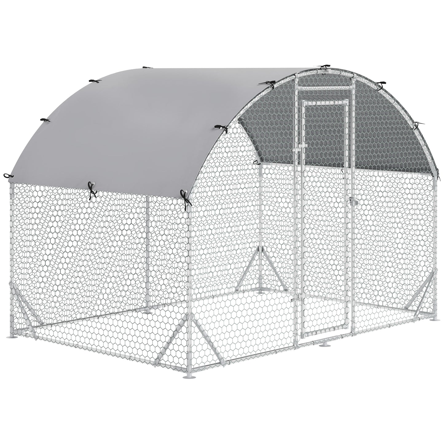 Coteț pentru Găini de Exterior, 2.8x2x2m Recinte din Oțel Zincat cu Acoperiș Impermeabil Anti-UV și Încuietoare, Cușcă pentru 4-6 Păsări, Iepuri și Rațe
