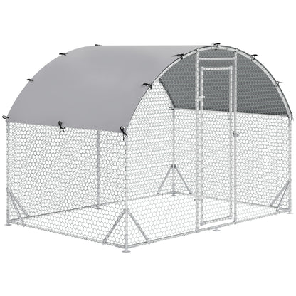 Coteț pentru Găini de Exterior, 2.8x2x2m Recinte din Oțel Zincat cu Acoperiș Impermeabil Anti-UV și Încuietoare, Cușcă pentru 4-6 Păsări, Iepuri și Rațe