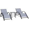 Set de 2 șezlonguri și măsuță cu blat din sticlă, 59x169x66 cm, gri deschis