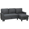 Divan Pat cu 3 Locuri și Chaise și Spațiu de Depozitare, din Țesătură cu Efect de Lin, 197x129x85 cm, Gri Antracit