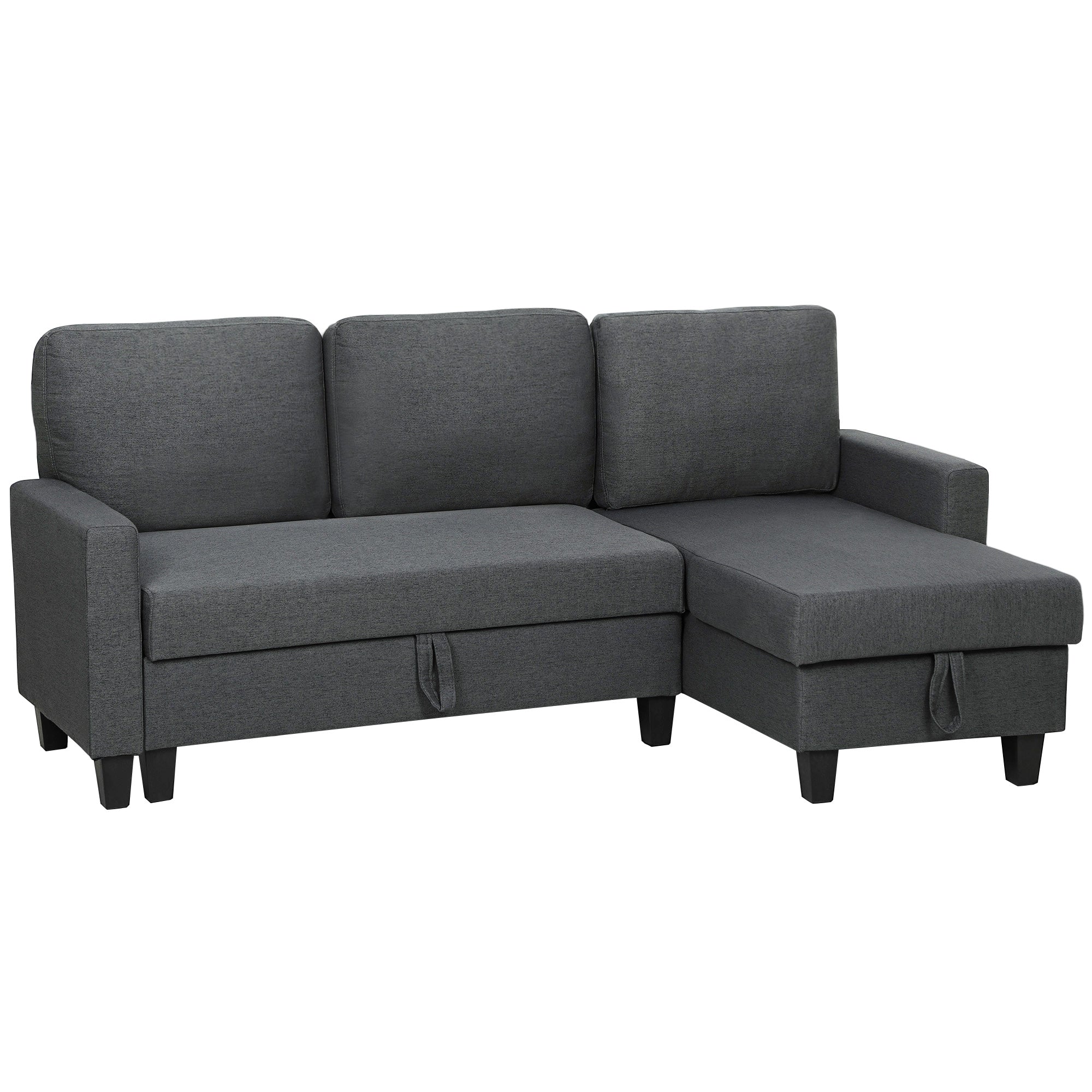 Divan Pat cu 3 Locuri și Chaise și Spațiu de Depozitare, din Țesătură cu Efect de Lin, 197x129x85 cm, Gri Antracit