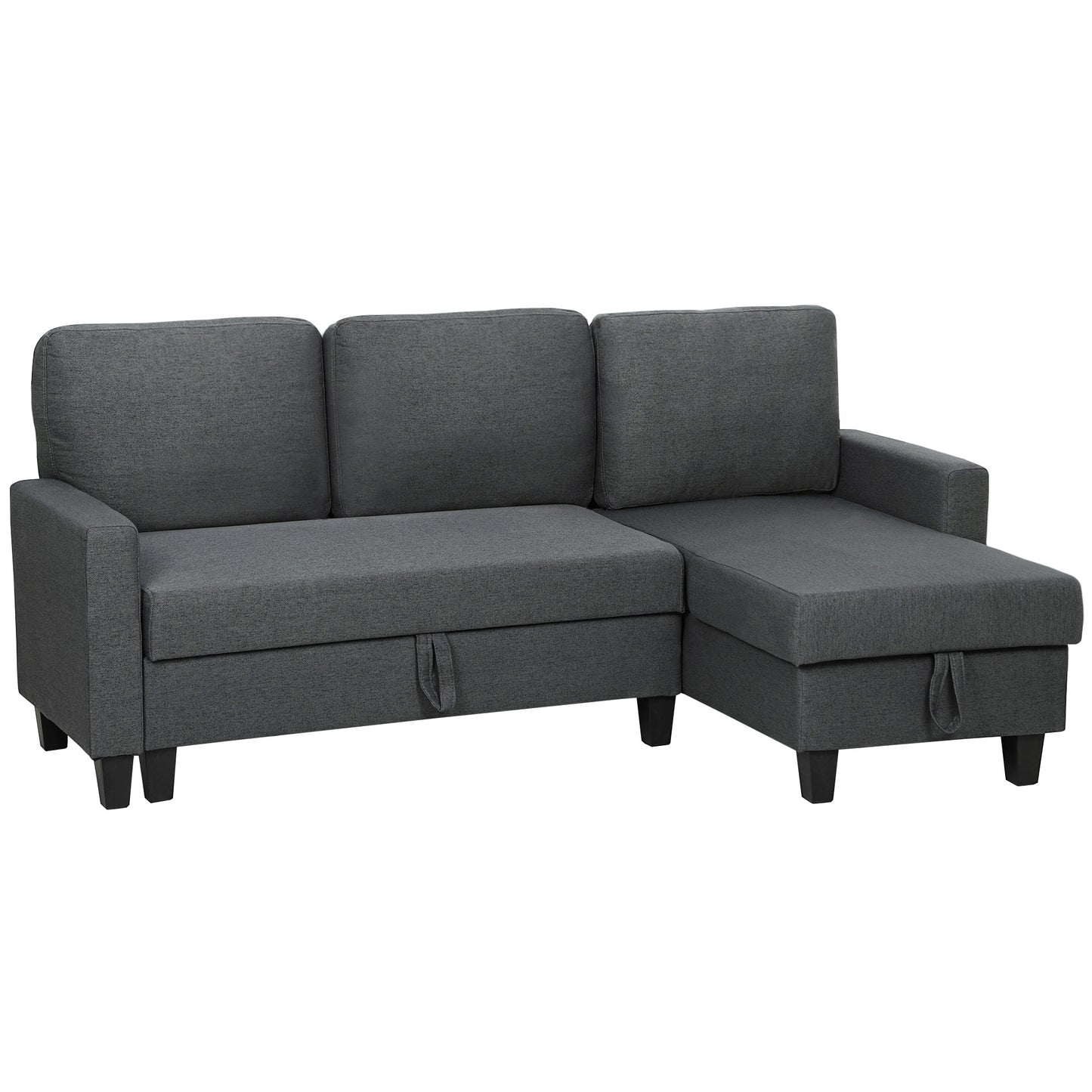 Divan Pat cu 3 Locuri și Chaise și Spațiu de Depozitare, din Țesătură cu Efect de Lin, 197x129x85 cm, Gri Antracit