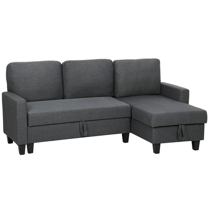Divan Pat cu 3 Locuri și Chaise și Spațiu de Depozitare, din Țesătură cu Efect de Lin, 197x129x85 cm, Gri Antracit